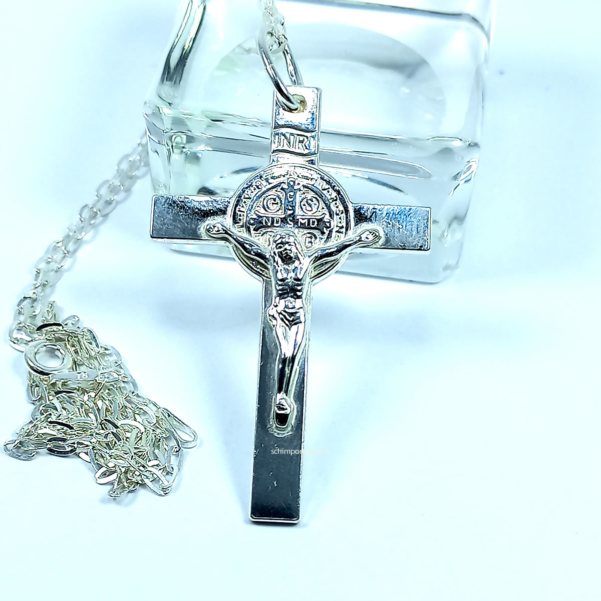 Rosario Para Espejo Retrovisor De Coche Con San Cristóbal Y Cruz - Plata, 17 Cm, Regalo Para Conductores